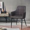 2* Brown/Grey Faux Leather/PU Dining Chairs Armchairs Padded Office Dining Room