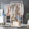 Industrial Double Rod Garment Rack Hanging Clothes Rack Stand Shoe Rack Wardrobe