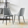 2 X GREY MODERN Velvet Dining Chairs Black Metal Legs Padded Seat High Back Soft