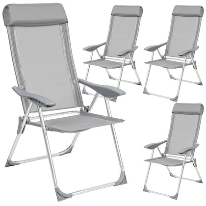 Set 4 Aluminium folding garden chairs outdoor camping patio furniture silver new