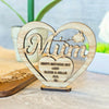 Personalised Mothers Day Gift for Mum Wooden Heart Plaque Freestanding Oak Gift
