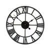 LARGE WALL CLOCK METAL BIG ROMAN NUMERALS GIANT OPEN FACE HOME DECOR 40CM BLACK