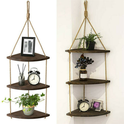 Retro Hanging Rack Corner Wall Shelf Farmhouse Storage Organizer Ladder Floating