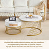 Round Nesting Coffee Table Set Modern Nesting Side End Table w/ Rattan Drawer HT
