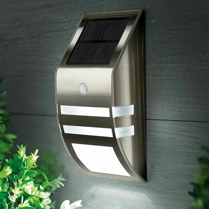 Solar Powered PIR 2 Led Motion Sensor Security Wall Light Garden Outdoor