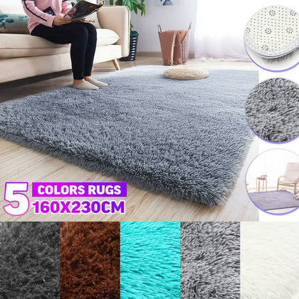 Fluffy Shaggy Rugs Anti-Skid Area Rug Dining Room Carpet Floor Mat Home Bedroom