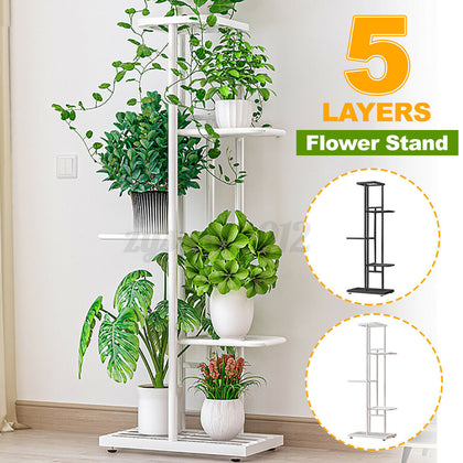 5 Tier Metal Flower Rack Intricate Shelf Indoor Outdoor Plant Pot Display Stand