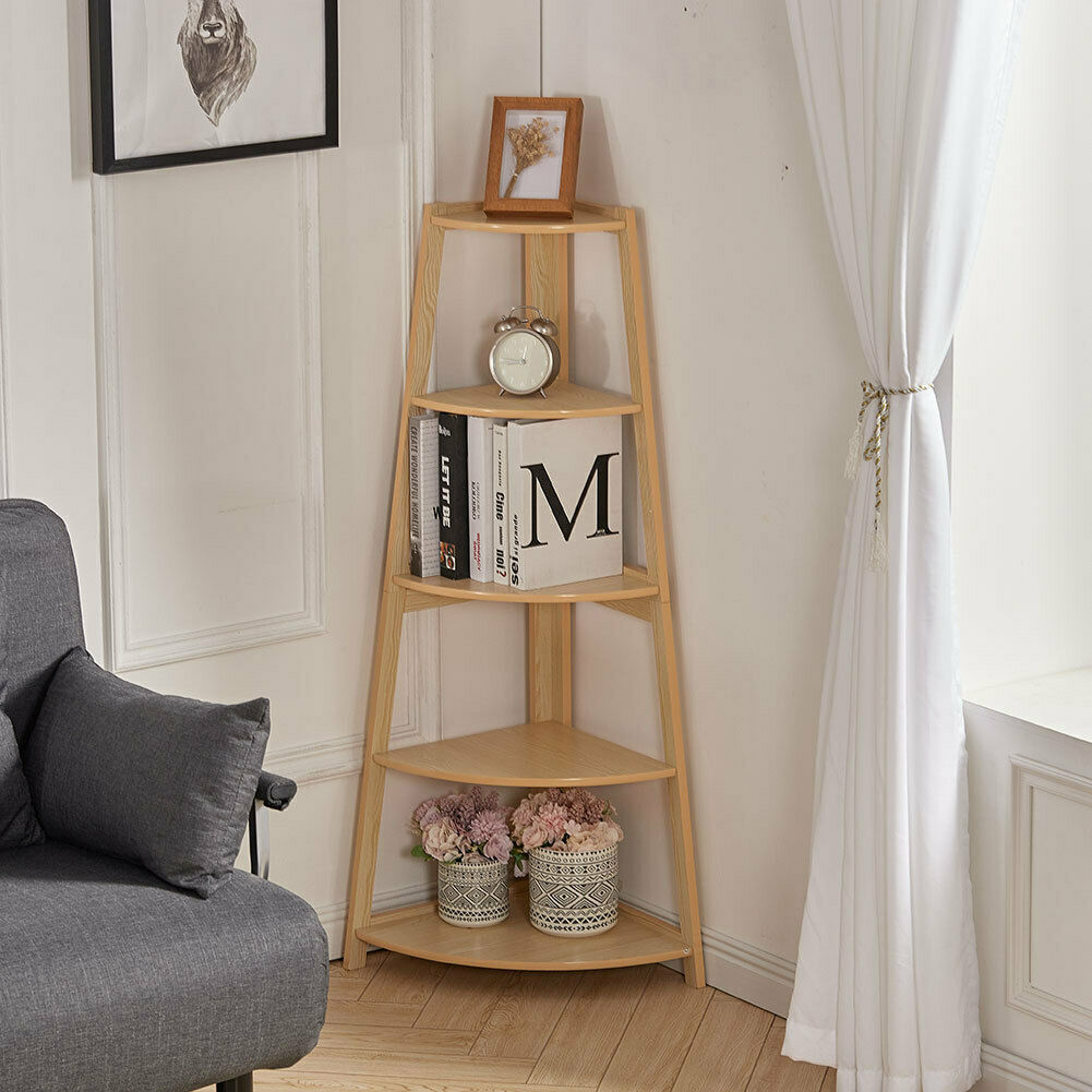 5Tier Corner Ladder Shelf Book Shelves Display Stand Storage Shelving Space Unit