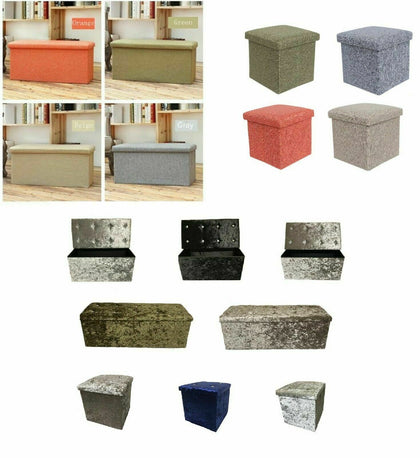 Modern Ottoman Storage Box Folding Storage Bench Crushed Velvet & Linen Material