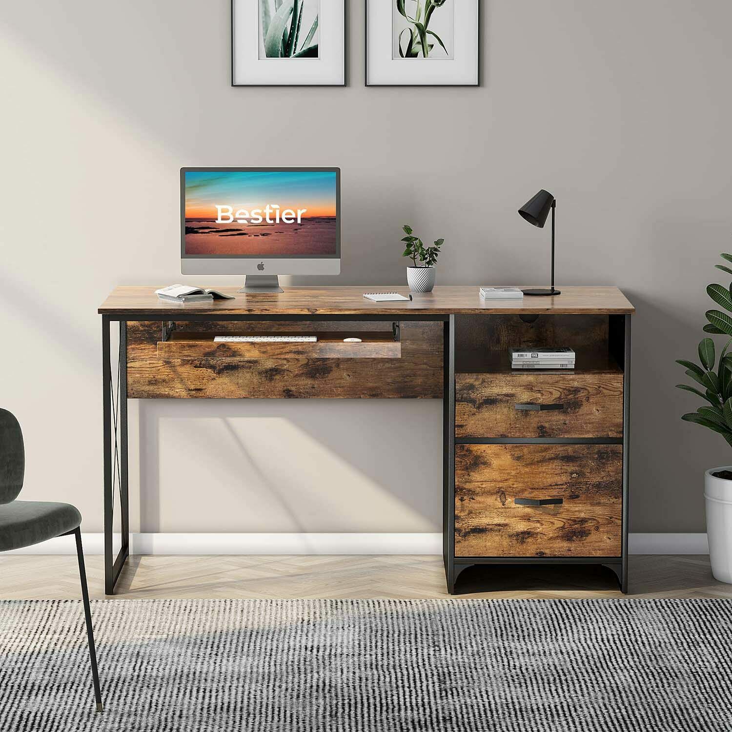 140cm Computer Desk with Keyboard Tray Drawers Laptop Home Office Writ ...