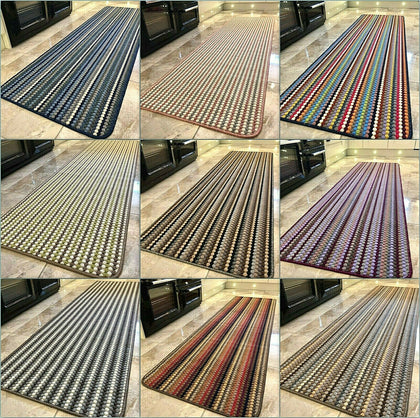 New Machine Washable Non Slip Mat Modern Colours Striped Kitchen Utility Runner