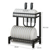 2 Tier KItchen Dish Drainer Cutlery Cup Plates Knives Holder Sink Rack Drip Tray