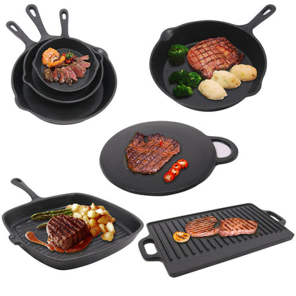Cast Iron Frying Enamel Pan Grill BBQ Skillet Pancake Reversible Griddle Plate