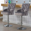 360° Swivel Grey Velvet Bar Stool Gas Lift w/Lion Head Door Knocker &Tufted Back