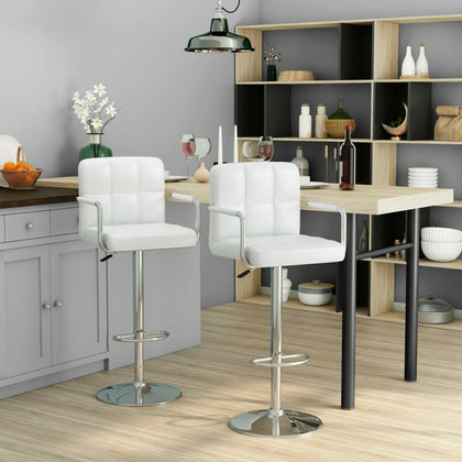 2 x Bar Stools Kitchen Breakfast Chairs Gas Lift Swivel Faux Leather Chairs