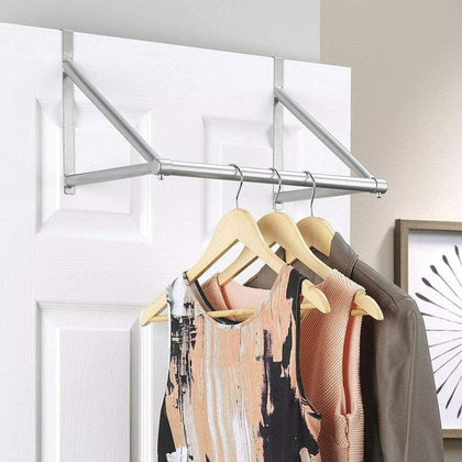 Stainless Steel Over The Door Rail Hanger Bar Clothes Rod Space Saver Storage