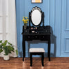 Black Dressing Table Vanity Makeup Desk with 5 Drawers, Mirror Set and Stool UK