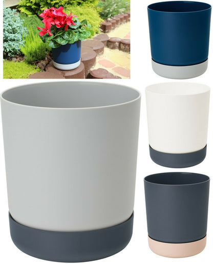Satina Duo Plant Pots With Saucers Garden Flower Planters Indoor Stand Flowerpot