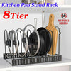 8 Tier Cupboard Kitchen Cabinet Storage Organiser Rack Stand Pan Pot Holder NEW