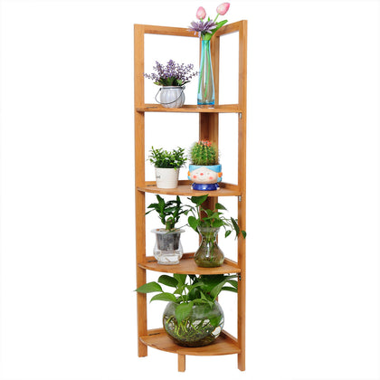 4 Tier Bamboo Corner Stand Shelf Flower Home Garden Plant Display Storge Racks