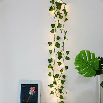 2m 20LED Green Ivy Leaf Garland Fairy String Lights Wedding Party Home Decor