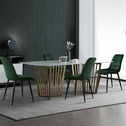 2/4/6 Modern Green Kitchen Dining Chairs Velvet Padded Seat Metal Leg Chair Set