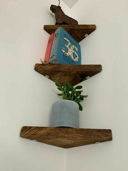 Reclaimed Rustic Wood Industrial Scaffold Board CORNER SHELF - 7 Wax Colours