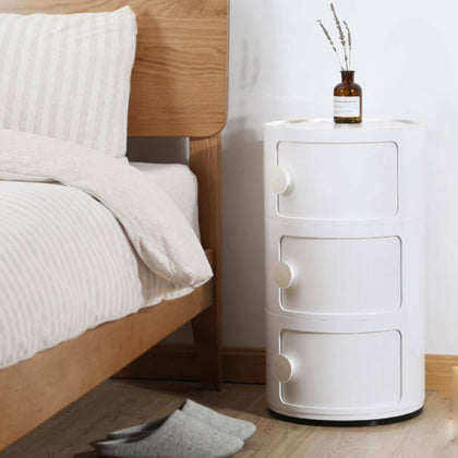 Round Bathroom Bedroom 3 Drawer Storage ABS Cabinet Cupboard Bedside Table White