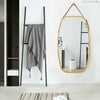 Oval Mirror Bamboo Framed Hanging with Adjustable Leather Strap Wall Mirrors New