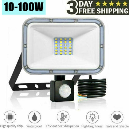 New Outdoor LED Floodlight PIR Motion Sensor 10-100W Garden Security Flood Light