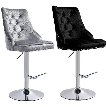 Crushed Velvet Swivel Bar Stool Button Back Upholstered Gas Lift Kitchen Chair