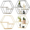 3 Wooden Shelves Metal Wall Mounted Hexagon Shelf Wire Display Storage Rack Unit