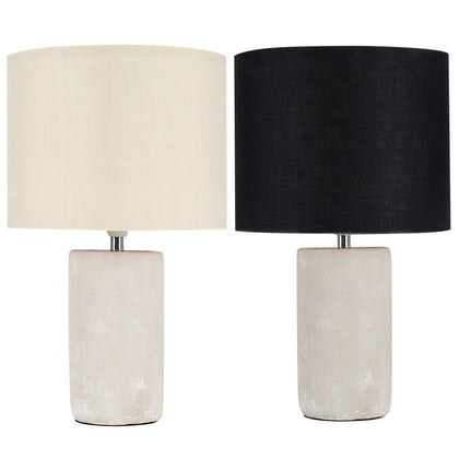 Modern Cement Effect Living Room Lounge Table Lamp Fabric Drum Shade + LED Bulb
