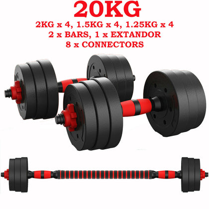 FITNESS 20KG DUMBELLS PAIR OF WEIGHTS BARBELL/DUMBBELL BODY BUILDING SET 🔥