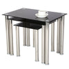 Nest of 3 Coffee Tables Black Glass glass nest tables Side End Tables Metal Legs