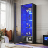 High Gloss Display Cabinet Black Cupboard Tall Storage Sideboard with LED Lights