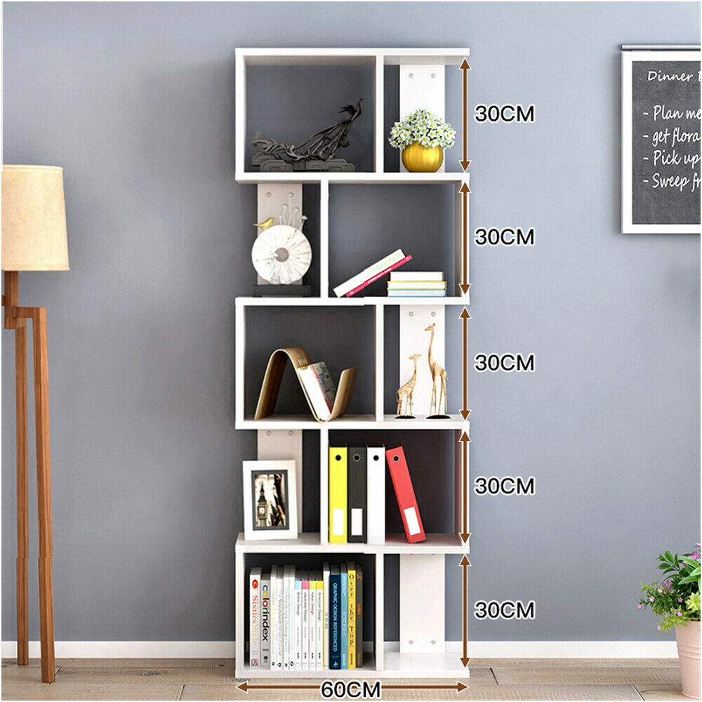 S Shape 3/4/5 Tier Bookshelf Bookcase Storage Unit Display Ladder Shelf Office