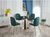 Round Dining Table with Four Green Velvet Chairs Set Kitchen 4-seater Furniture