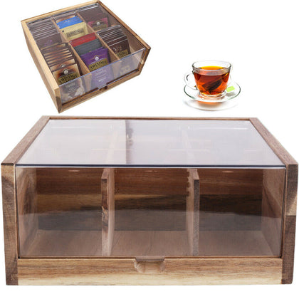 Luxury Wooden Tea Chest 6x Compartment Display Caddy Cereal Dispense Storage Box