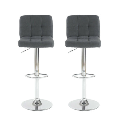2x Fabric Cuban Chrome Gas Lift Back Swivel Kitchen Bar Stools - Refurbished