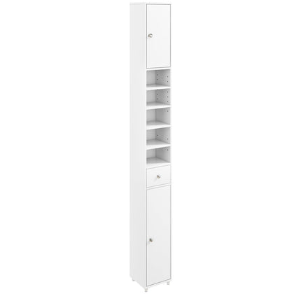 Bathroom Tall Cabinet Slim Freestanding Storage Organizer Cupboard With 2 Doors