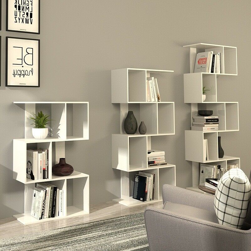 S Shape 3/4/5 Tier Bookshelf Bookcase Storage Unit Display Ladder Shelf Office