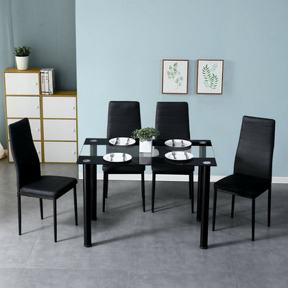 Modern Rectangle Dining Table Glass Top Black Metal Legs without Chair 110x70cm