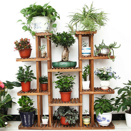 New XL-Large 17 Pots Wood Plant Stand House Office Use Flower Pots Planter Shelf