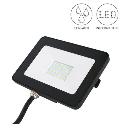 Black Slimline Outdoor LED Floodlight 20W IP65 Rated Modern Garden Flood Light