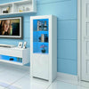 Modern White Tall Display Cabinet Cupboard Sideboard Unit RGB LED Living Room