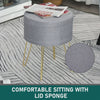 Round Linen-Look Storage Ottoman Footstool Wood Frame w/ Metal Legs Grey