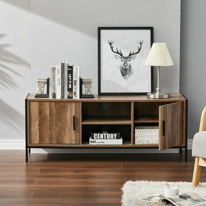 Industrial TV Cabinet Wooden Media Entertainment Stand Storage 2-Door Cupboard