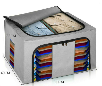 3Pcs Storage Boxes Folding Stackable Fabric + Steel Frame Underbed Wardrobe Tidy