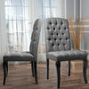 2x Luxury Button Fabric Dining Chairs High Back Chesterfield Style Oak Wood Legs